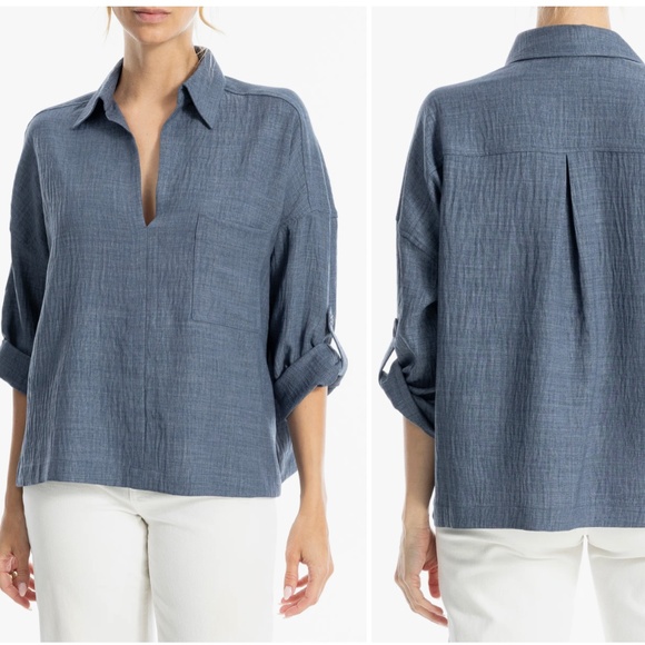 MAX STUDIO Blue Tab Sleeve Shirt - Size L - Picture 4 of 4